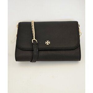 NWT Tory Burch 136093 Emerson Chain Wallet Saffiano Leather Black Bag Messenger